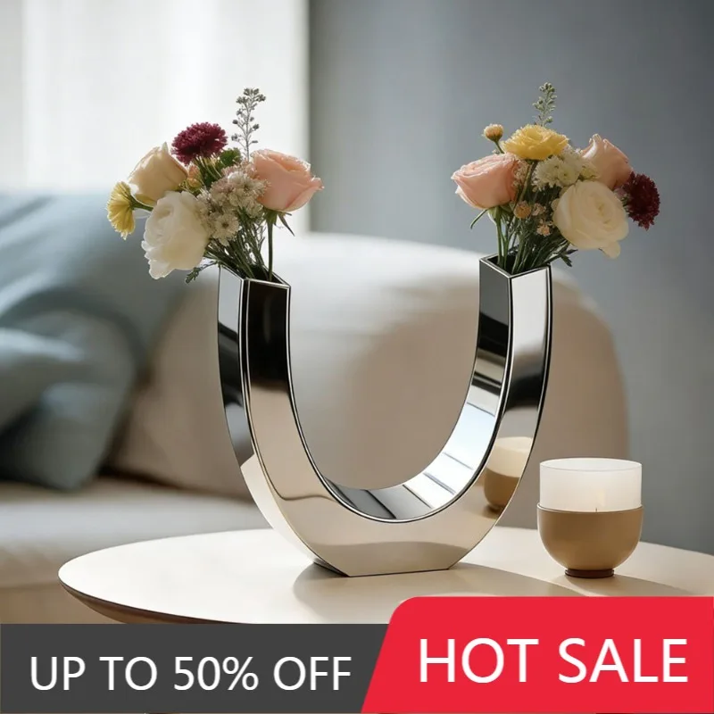 Stainless Steel Flower Vase Modern Creative Art U-shaped Vase Aesthetic Home Interior Vases Luxury Elegant Home Ornaments