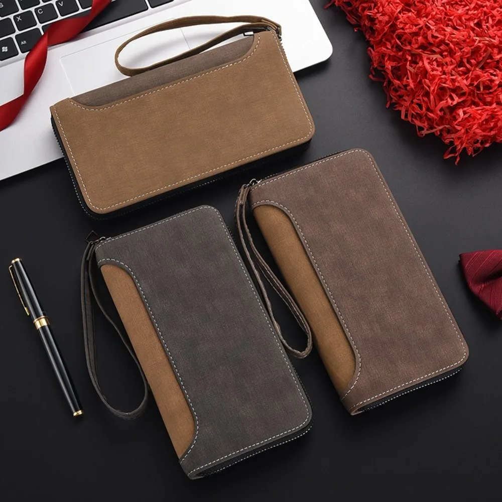 

Elegant Leather Long PU Wallet Phone Pouch Multiple Card Slots Business Clutch Bag Large Capacity Zipper Men Card Holder Gift