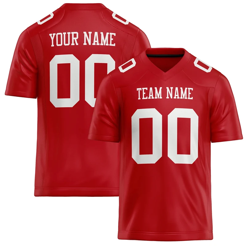 Customized Team Name Number Name Rugby T-shirt Personalized DIY V Neck Red Mens Sports T Shirt Loose Quick Dry Team Uniform