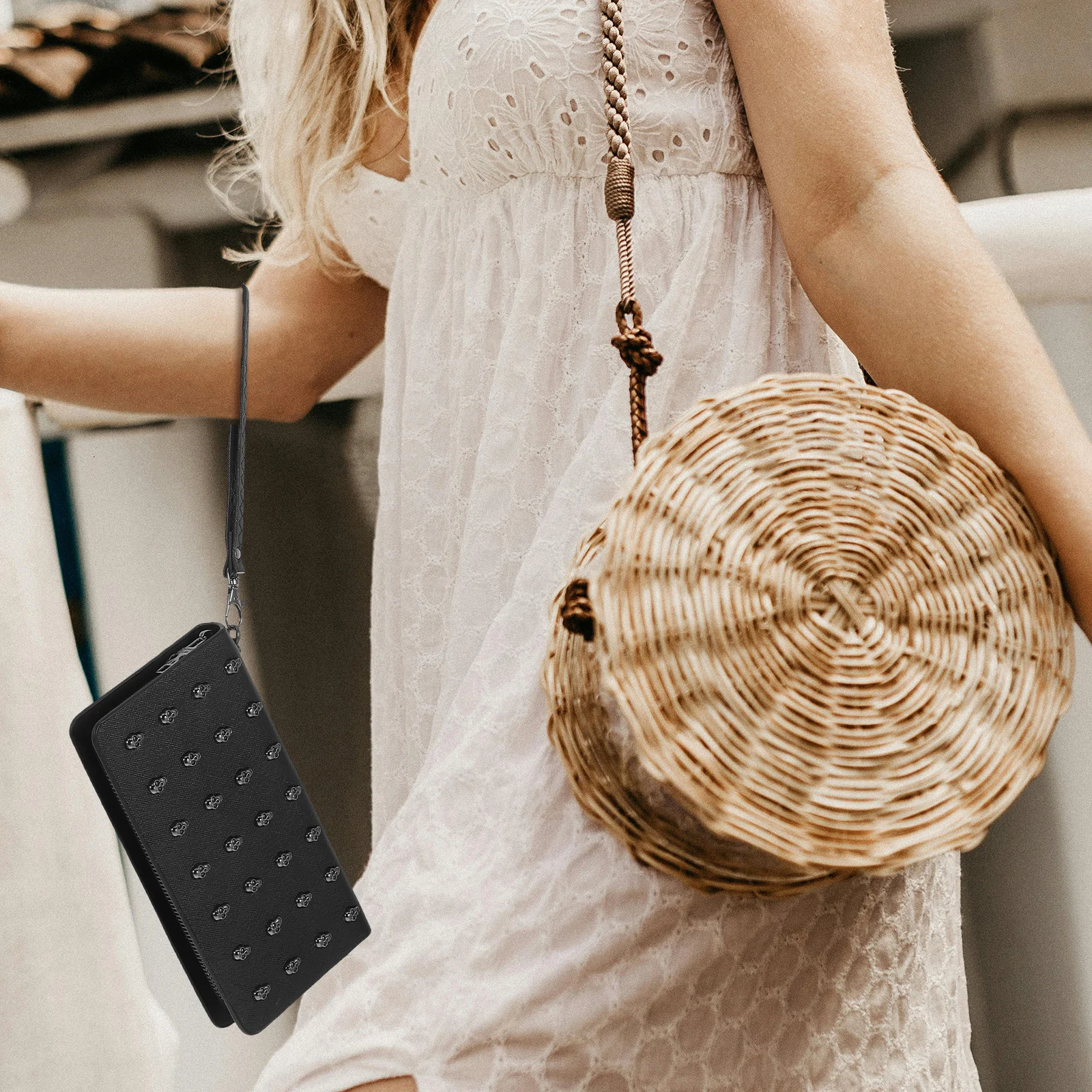 

Head Pu Long Women Long Wallet Wallet For Women Black 20Cm Card Organizer Coin Pocket Wristlet Purse