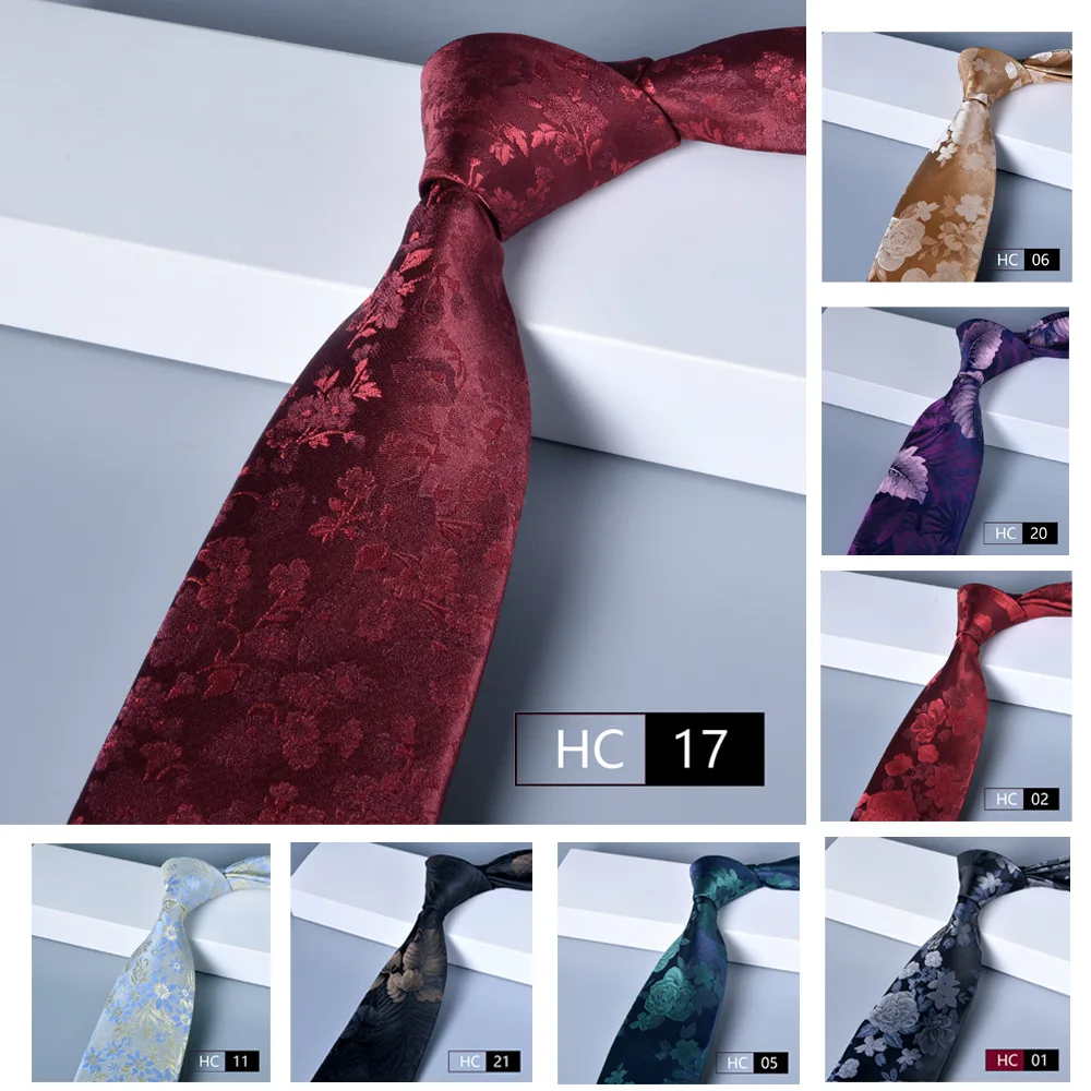 2025 New 8cm Men's Dress Tie Formal Business Large Floral Wedding Celebration Pattern Groom Ties Fashionable Necktie