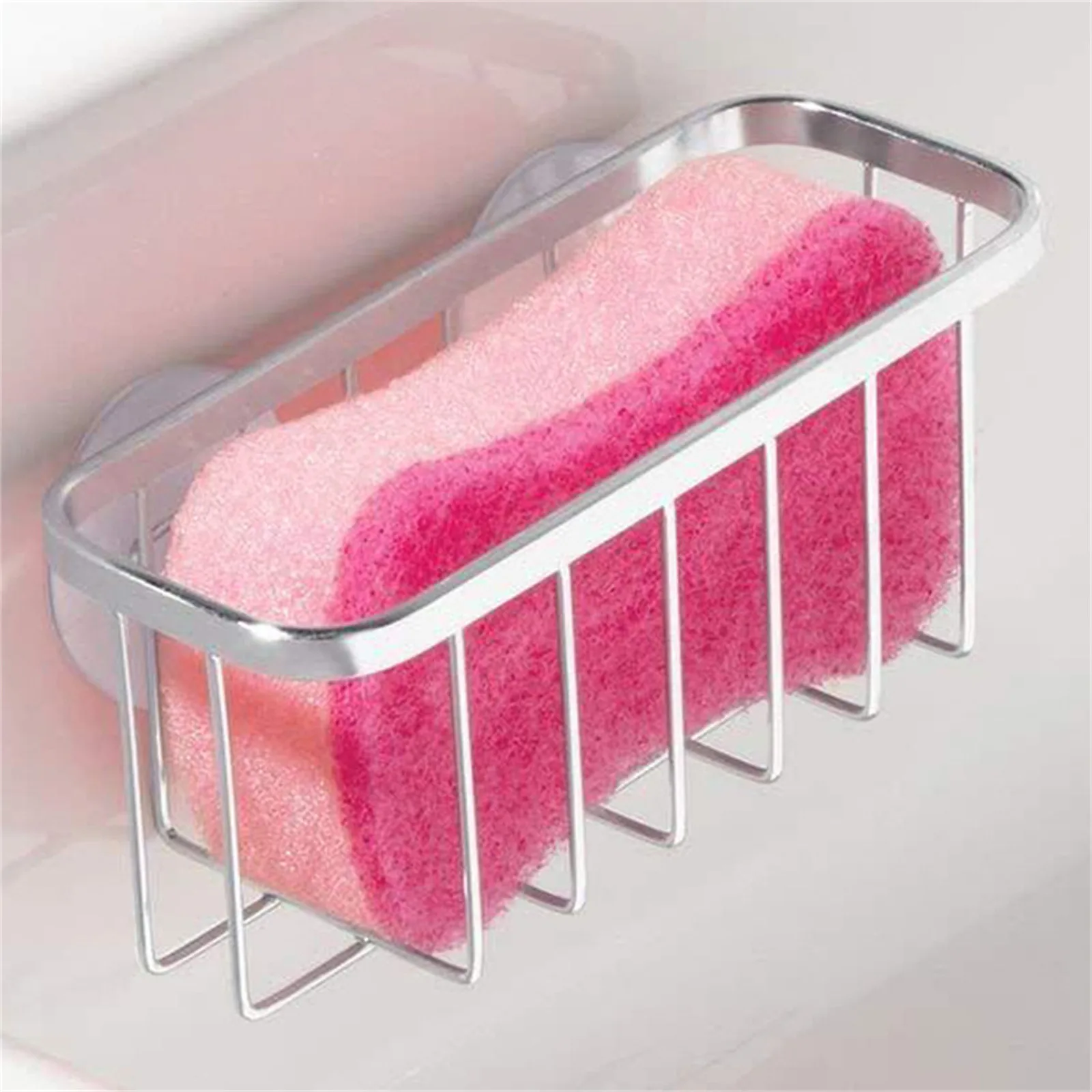 

Stainless Steel Sponge Rack Kitchen Suction Cup Rack Creative Metal Rack Drainer Rack for Kitchen Sink and Bathroom Organization