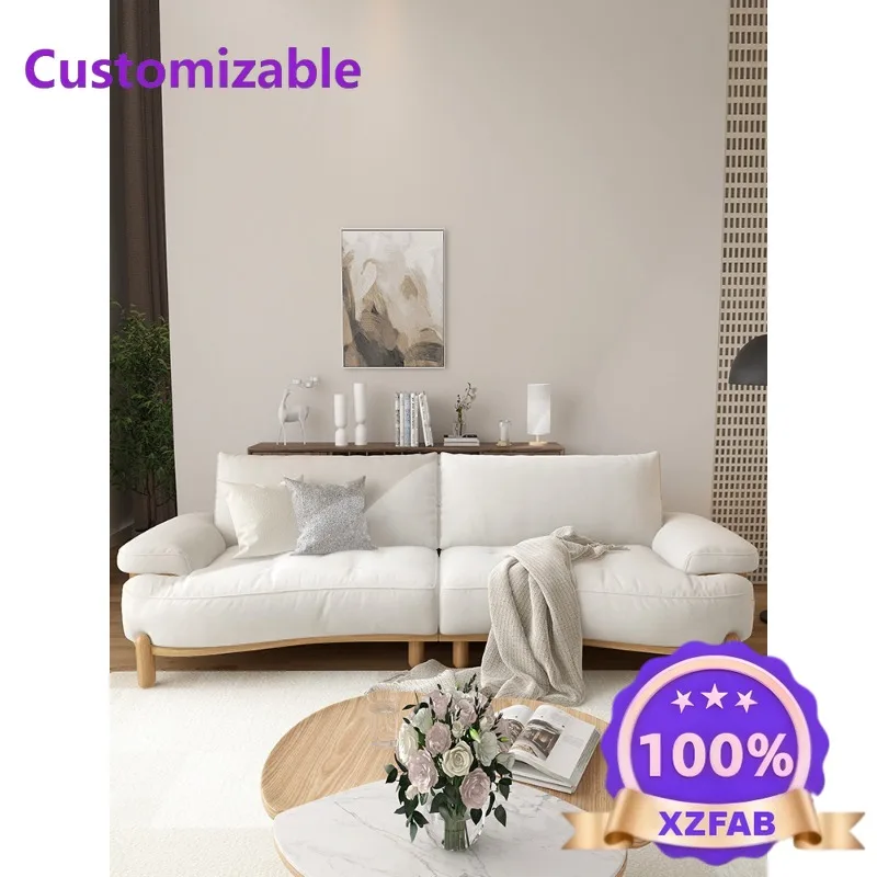 Factory Direct 2026 Cream wind cashew sofa simple Japanese living room creative design modern Nordic small apartment fabric soli