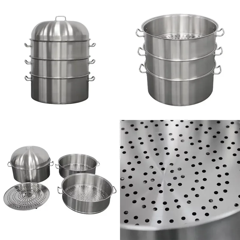 Heavy-duty commercial stainless steel steamer multi-layered with handle suitable for food service
