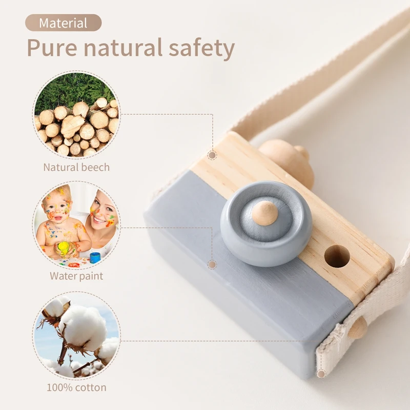 Let\'s Make 1pc Wooden Baby Toys Fashion Camera Pendant Montessori Toys For Children Wooden DIY Presents Nursing Gift Baby Block