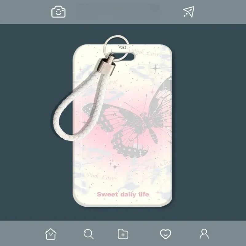 Capa de manga com estampa de borboleta para banco, identidade, ônibus, cartão de identificação, estudante, porta-crachá feminino, chaveiro, cordão, conjunto de cartão