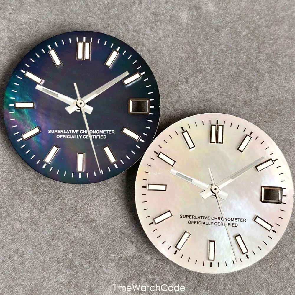 Tandorio Mother of Pearl MOP Watch Dial Face for NH35 NH36 NH38 NH70 NH71 NH72 Movement Baton Makers 29mm Luminous DJ Hands