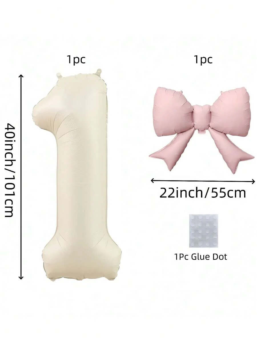 2 Stück 40-Zoll extra große cremeweiße Zahlen-Folienballons mit rosa Schleife, für Geburtstagsfeiern, Jubiläumsfeiern – Detail 3