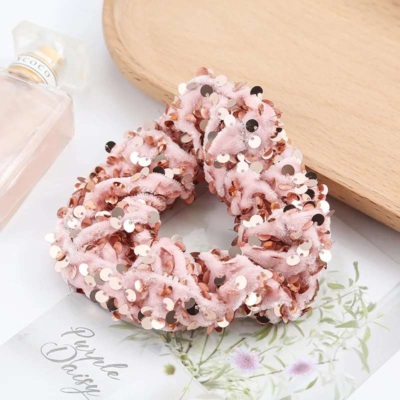 Summer flower vintage sequined large intestine hair ring girls fashion stretchy hair scrunchies