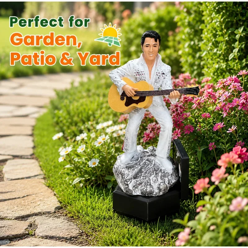 Elvis Solar Garden Statue Light Vintage Rock Singer Statue Warm Led Light Waterproof Outdoor Lawn Courtyard Decor Ornament Gift