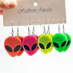 4 pair/set Funny Acrylic Glitter Alien Earring Set for Women Hip Hop Neon Exaggerated Drop Earrings 2024 Trend Fashion Jewelry