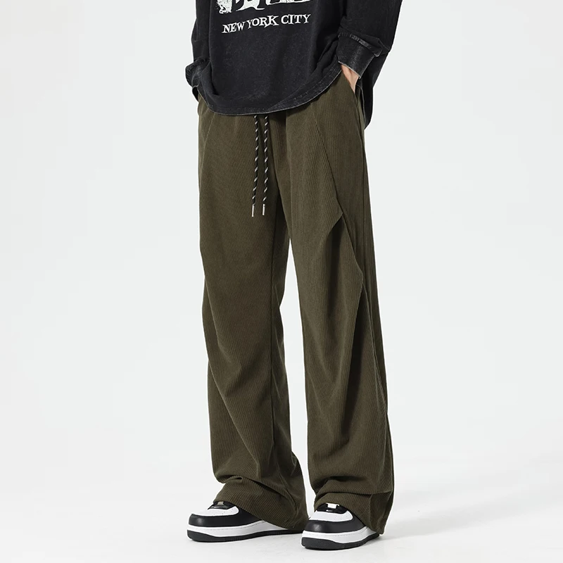 Casual Pants Man High Waist Drawstring Baggy Long Pants Comfort Fashion High Street Straight Loose Trousers Trend Streetwear New