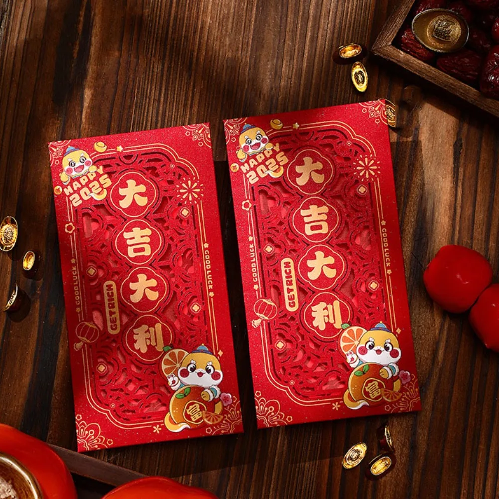 

6pcs 3D Chinese New Year Red Envelope Hollow with Tassel Lucky Money Bag Mixed Pattern HongBao Year of The Snake