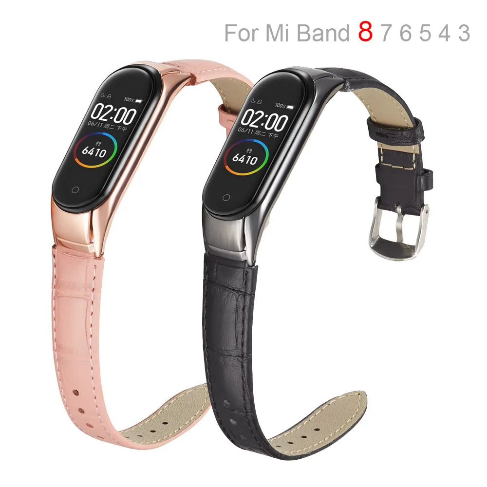 Leather Strap With Case For Xiaomi Mi Band 8 7 6 5 4 3 Women Men Watch Bracelet Belt For Mi band 8 7 6 5 Band Correa