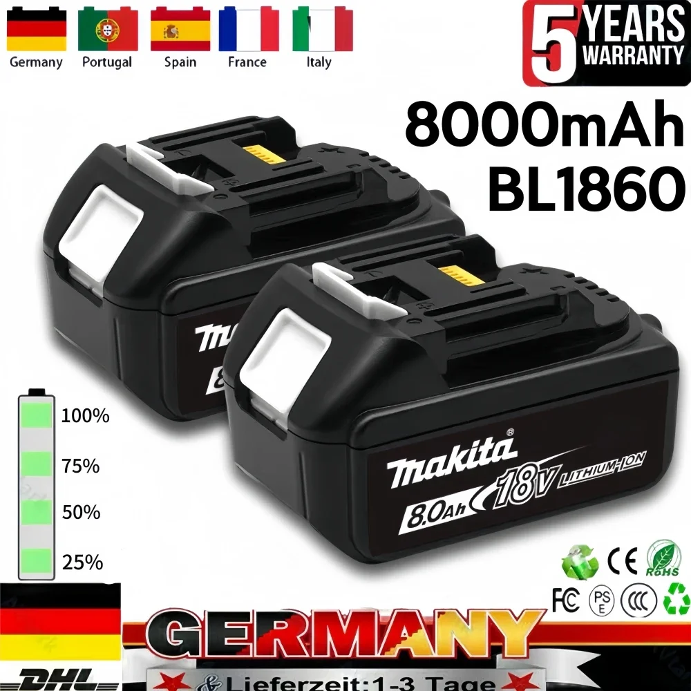 Original 6.0/8.0Ah Makita 18V Battery compatible 18V BL1860 BL1850 BL1840b BL1830 BL1815 LXT-400 lithium-ion Battery Replacement