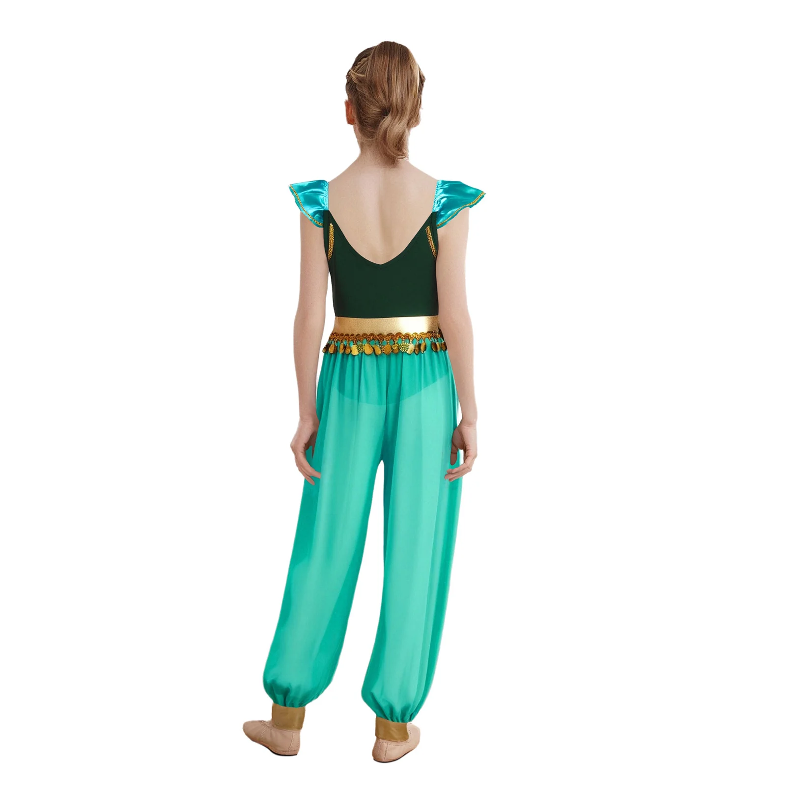Kids Girls Arabian Princess Cosplay Costume Halloween Carnival Party Belly Dance Jumpsuit Rhinestone Sequins Tassels Bodysuit