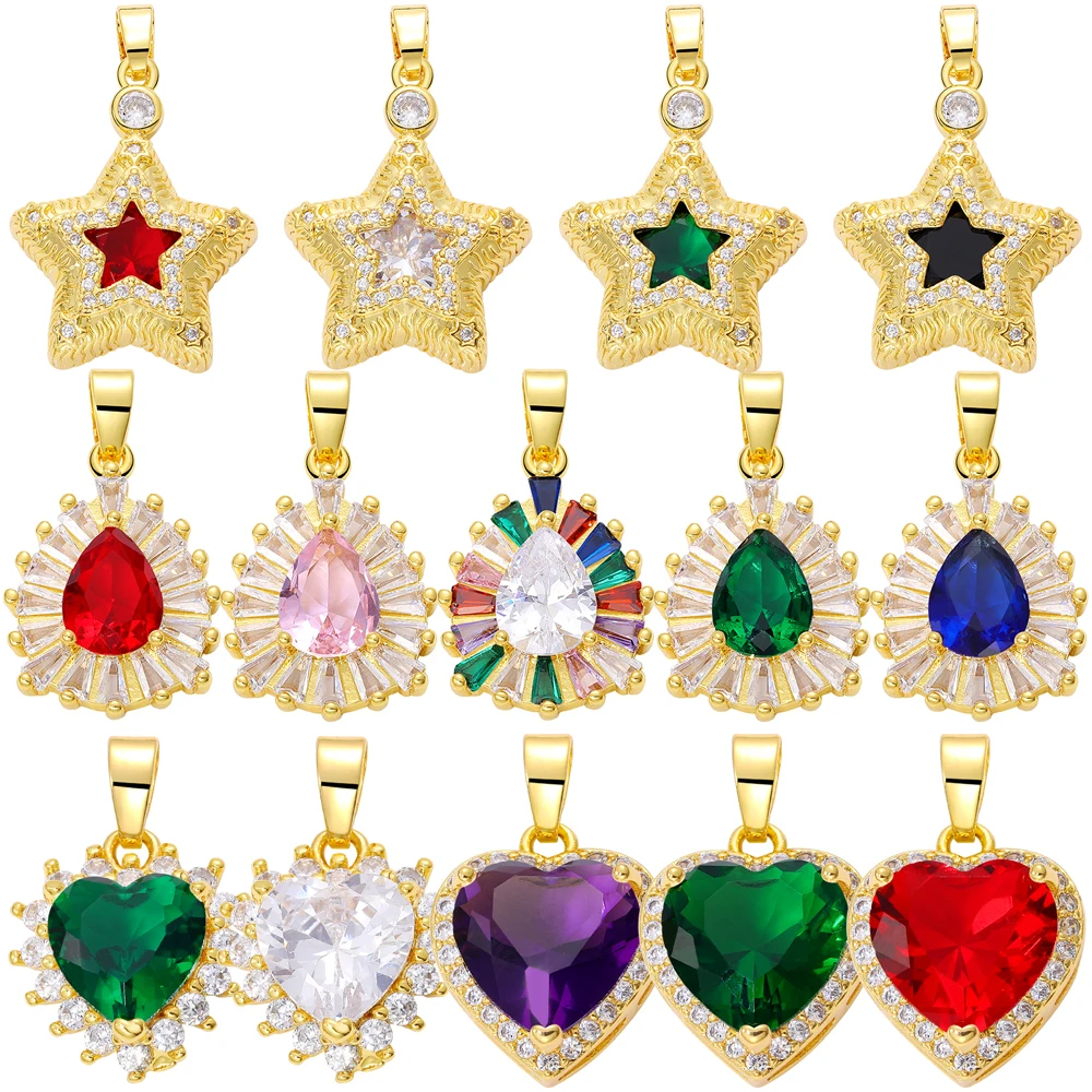 

Juya 3Pcs/Lot Wholesale Cubic Zirconia Love Heart Drop Pentagram Star Charms For Handicraft Pendant Decorations Jewelry Making