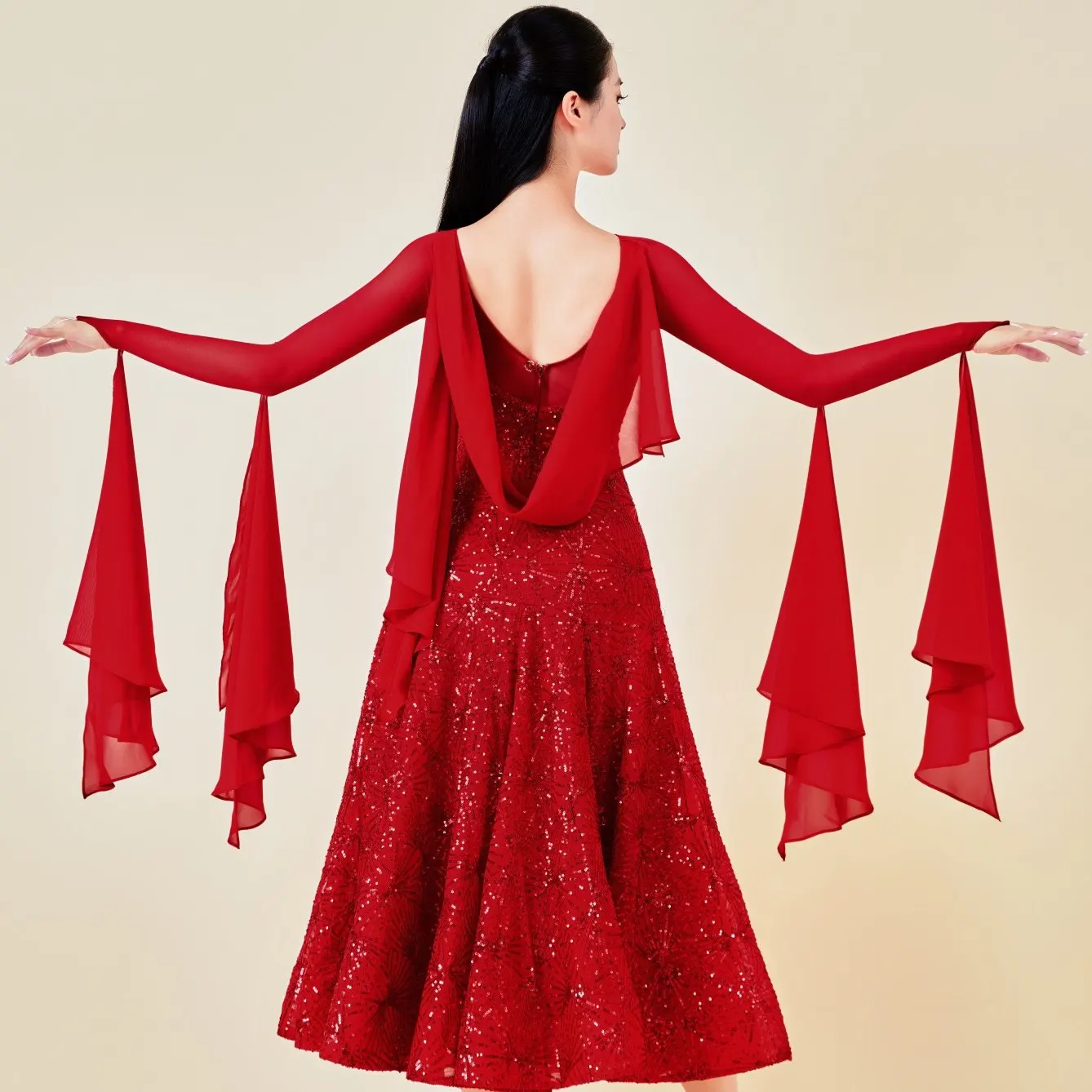 Starry Sequins Ballroom Dance Performance Dress Long Sleeves Competition Clothing Women Waltz Tango Dance Stage Costume BL19920