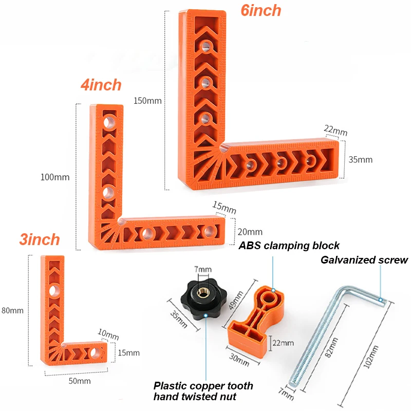 مجموعتان من قفل 3/4/6 بوصة وفتحة دائرية مساطر تحديد المواقع بزاوية قائمة 90 درجة على شكل حرف L مسطرة تحديد النجارة