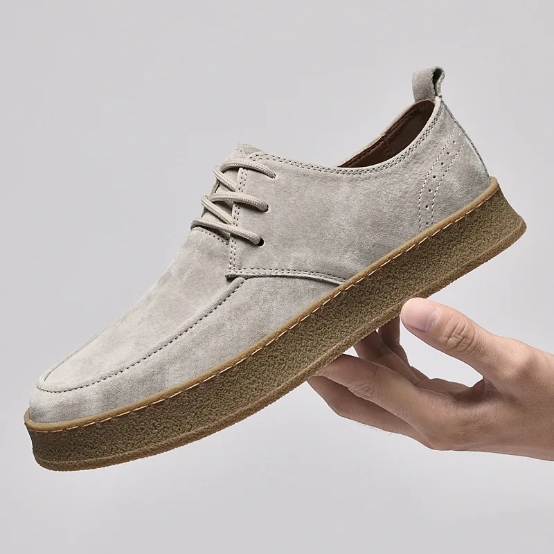 New Suede Leather Lace-Up Shoes Men High Quality Casual Shoes for Male Fashion Men's Shoes Comfortable Walking Mens Sneakers