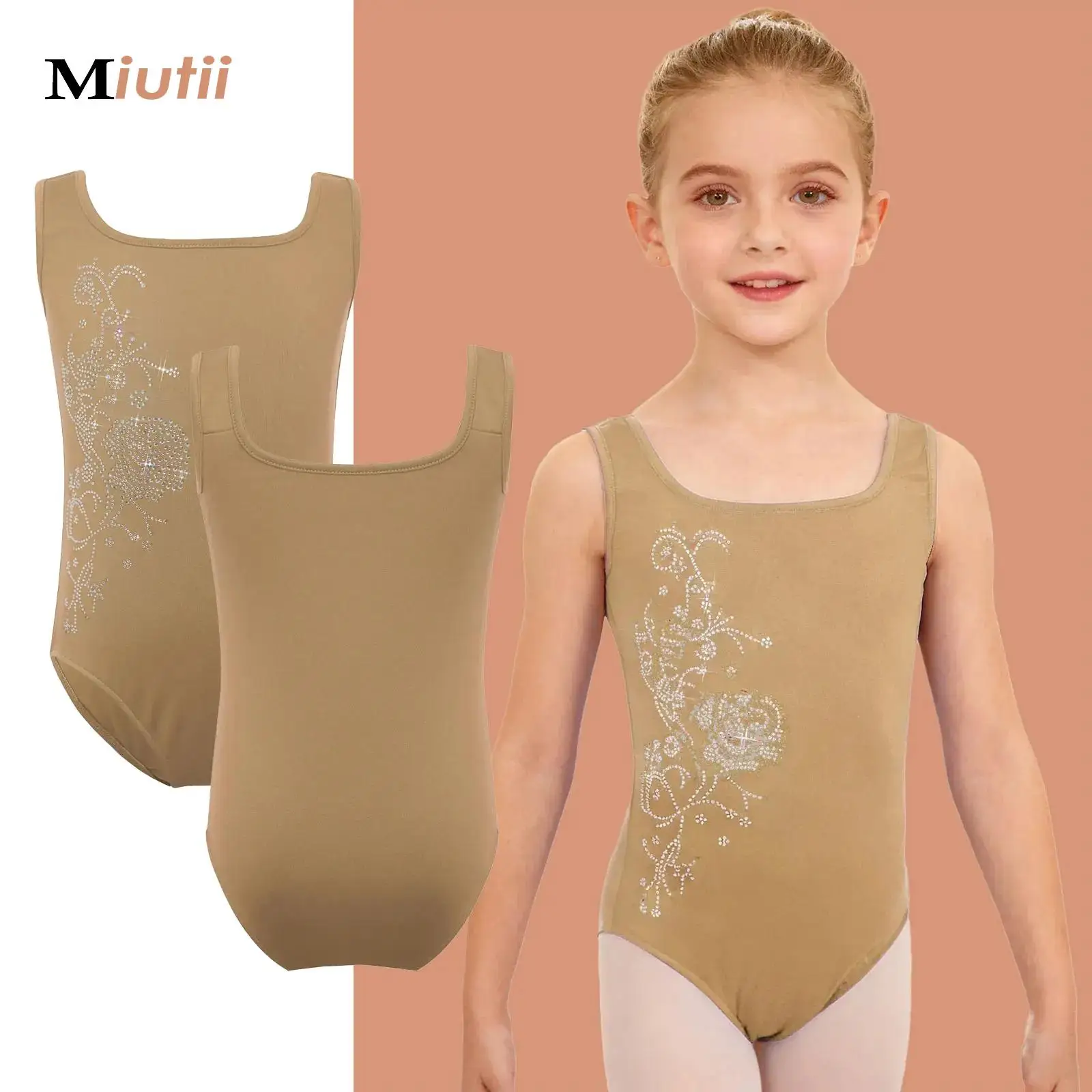 

Gymnastics Ballet Figure Skating Jersey Dance Bodysuit for Kids Girls Rhinestone Fleece Lined Tank Leotard Performance Costume