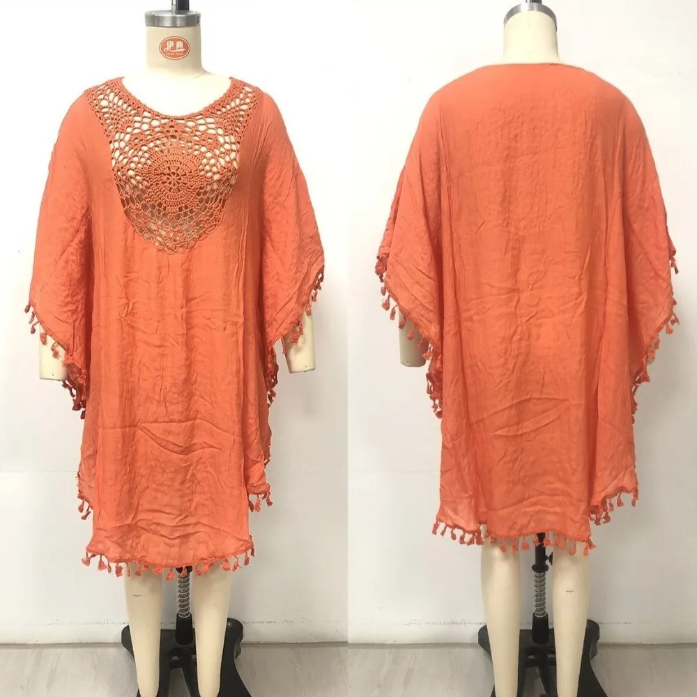 

Square Neck Summer Sunscreen Smock Loose Hollow Out Swimsuit Cover Up Dress Vacation Bathing Suit Bikini Cover-Ups for Women