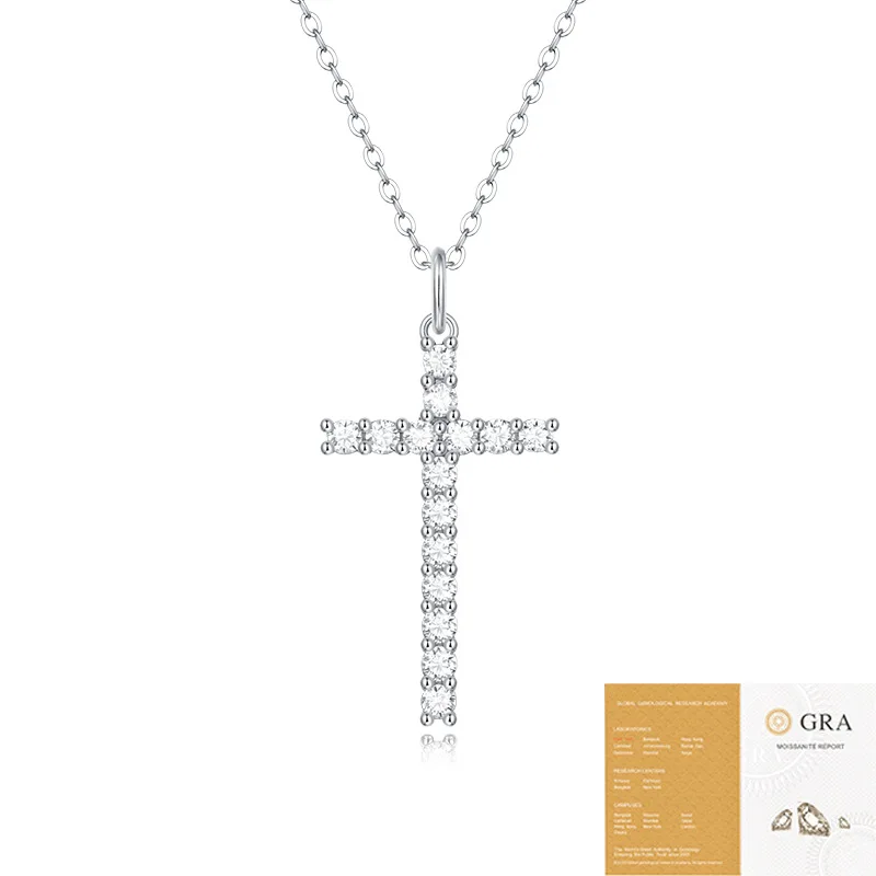 

Eternal Faith 925 Sterling Silver Cross Necklace with D-Grade Top Moissanite Gemstone And GRA Certificate