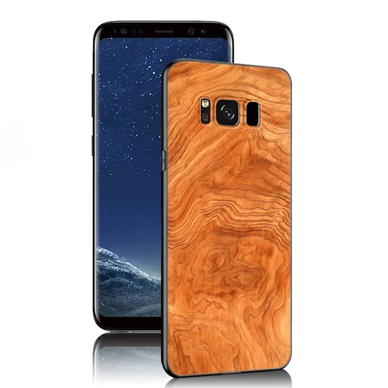 Funda de teléfono de silicona negra de madera Natural para Samsung Galaxy S20 S23 FE S21 S22 S24 Plus Ultra