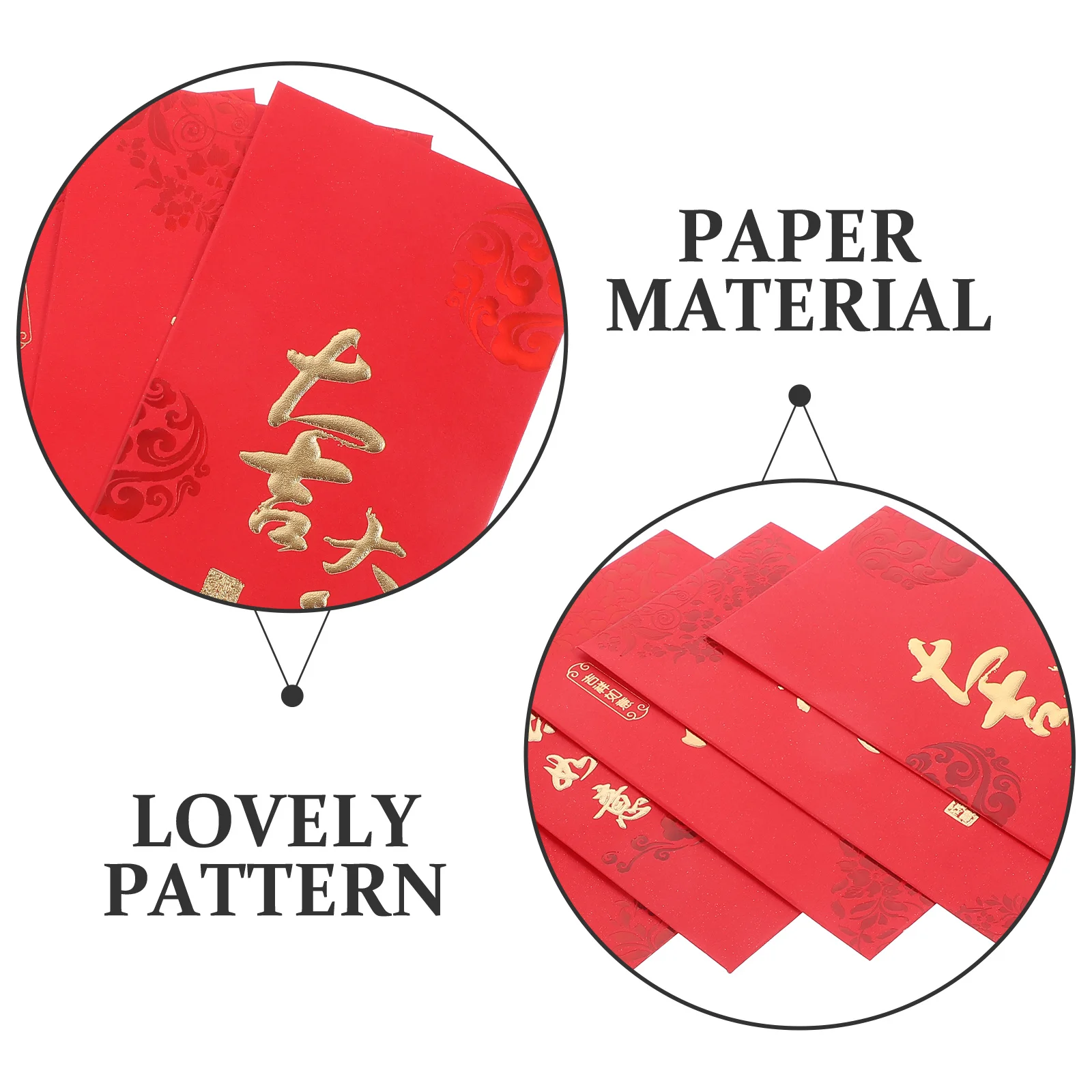 

6Pcs 2024 Red Envelope Set Traditional Luck Money Bag with Auspicious Patterns Portable Paper Red Packets for Lunar New Year