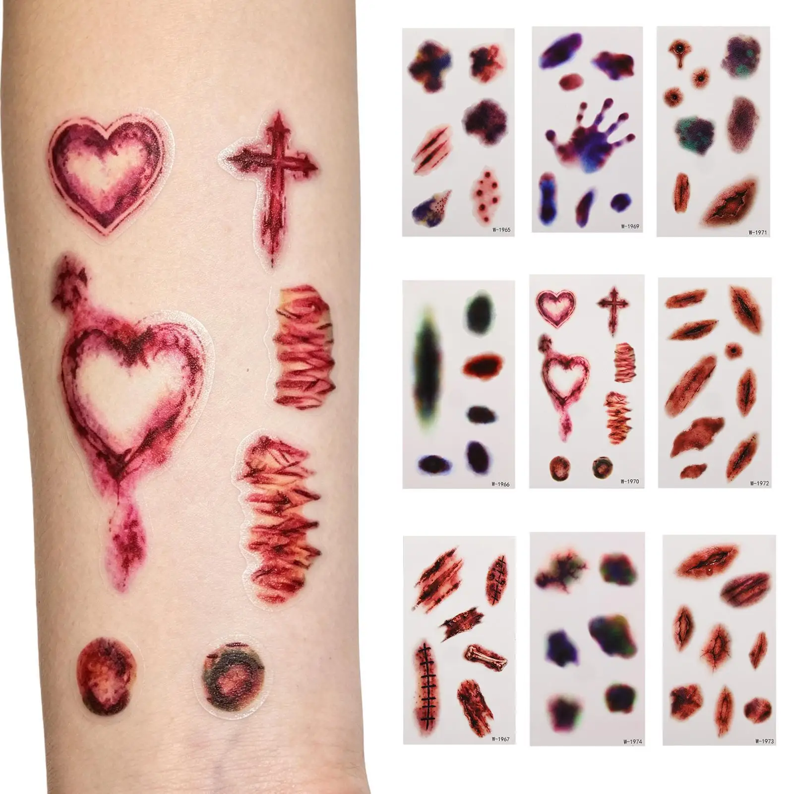 Fake Scar 10 Sheets Waterproof Temporary Halloween Realistic Fake Cuts Makeup Scars for Men Women Face Body Collarbone Limbs