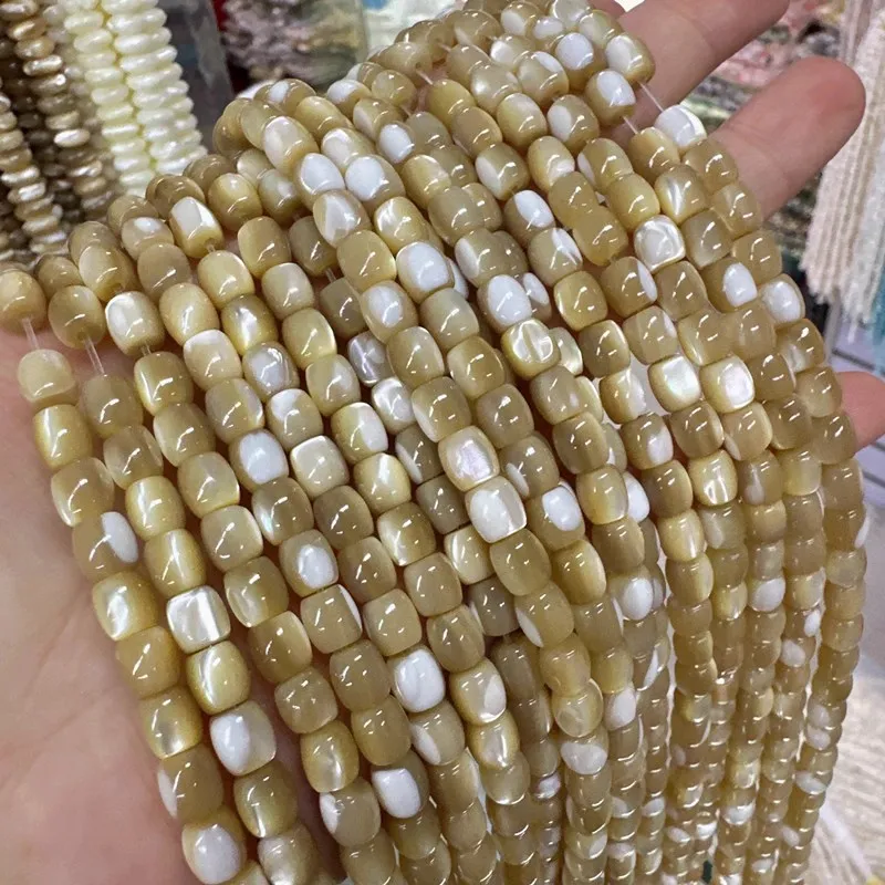 Trochidae Top Shell white brown pillar 6mm 8mm nature for making jewelry necklace 38cm FPPJ wholesale  loose beads