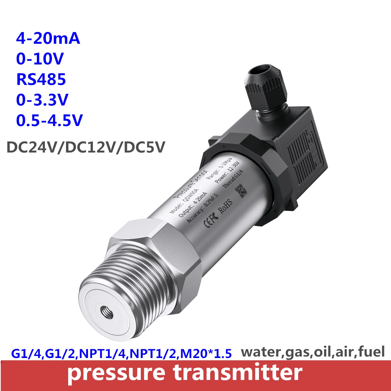 

G1/4 pressure transmitter 1bar 10bar 60bar sensor 1.6Mpa 60Mpa DC24V DC5V pressure transducer hydraulic 4-20mA 0-10V 0.5-4.5V