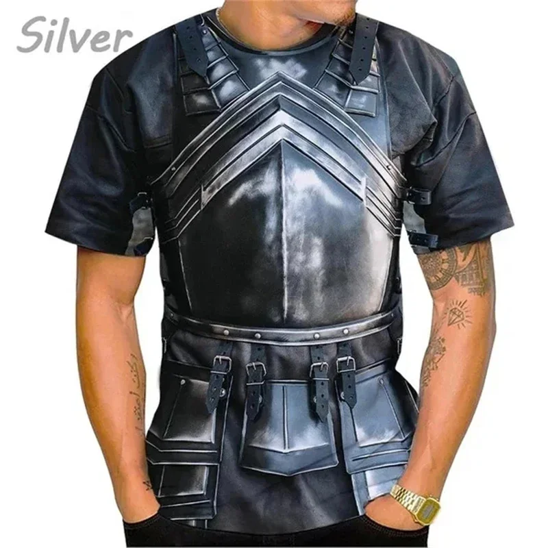 

3D Printed Medieval Armor T-Shirt For Men Cosplay Cool Graphic Tees Casual Loose Crew Neck Streetwear T Shirts Short Sleeve Tops