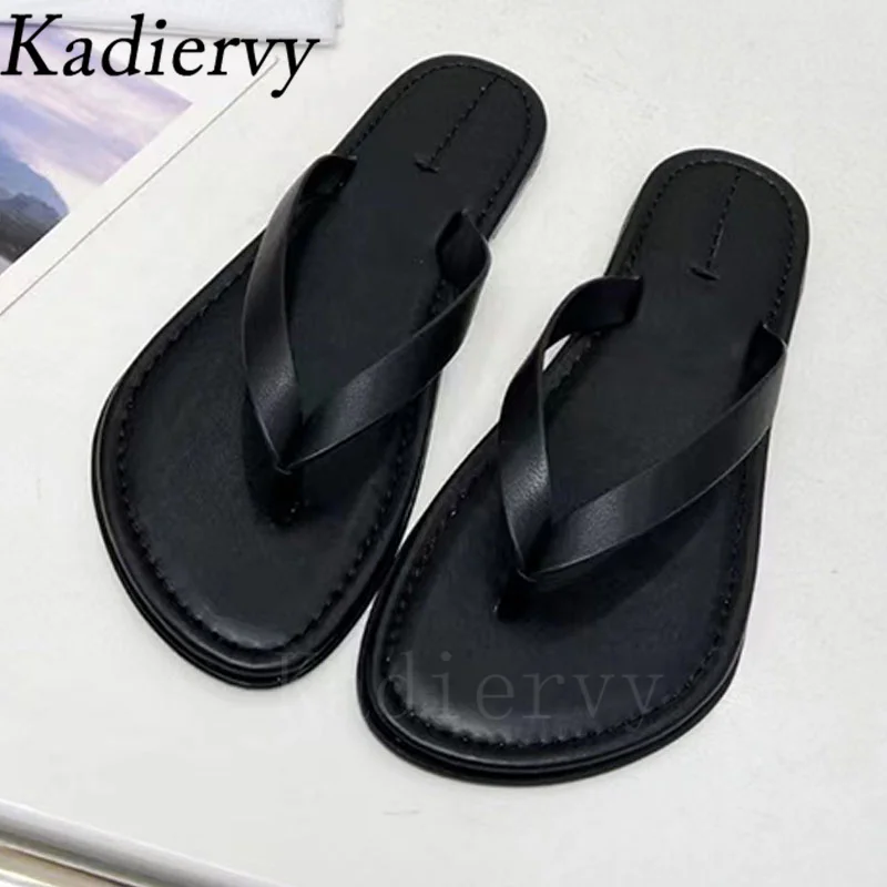 Flip Flop Genuine Leather Slippers Woman Casual Holidays Beach Shoes Women Flat Slides Black White Summer Slippers Woman