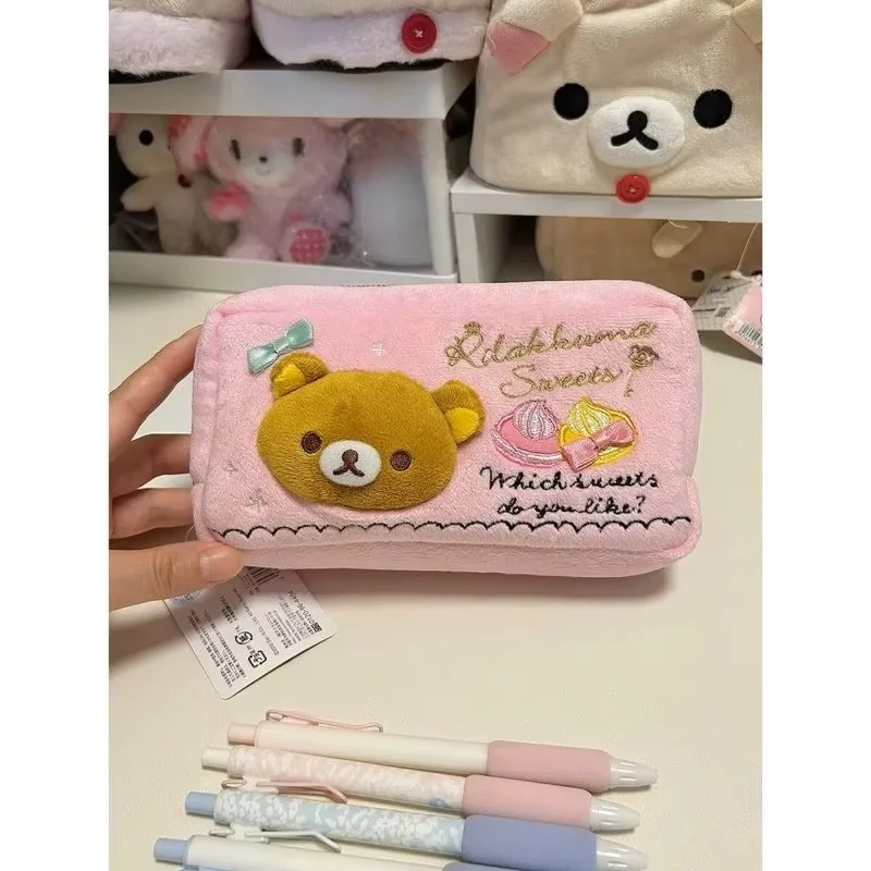 New Sanx Rilakkuma Vintage Sweets Series Plush Pencil Case Soft Pink Cute Zipper Stationery Storage Pouch For Daily Use view 6