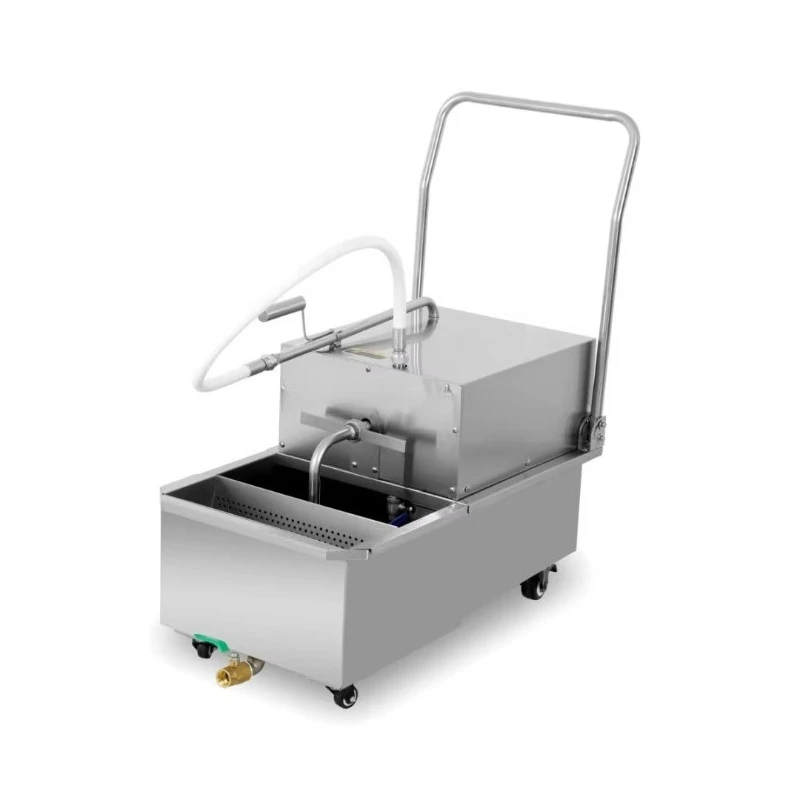 Deep Fryer Filter Machine Stainless Steel Commercial Deep Fryer Cart with Foldable Handle