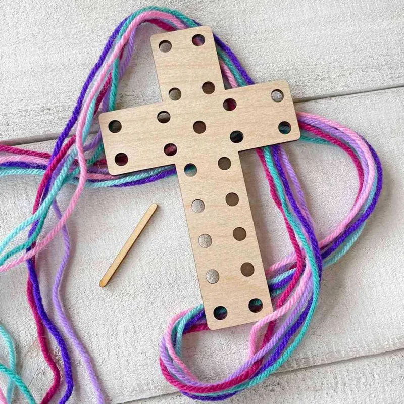 Easter Decor Unfinished Wooden Crosses Yarn Craft Kit, Wood Ornaments For Easter Gifts Baskets Sunday School Family