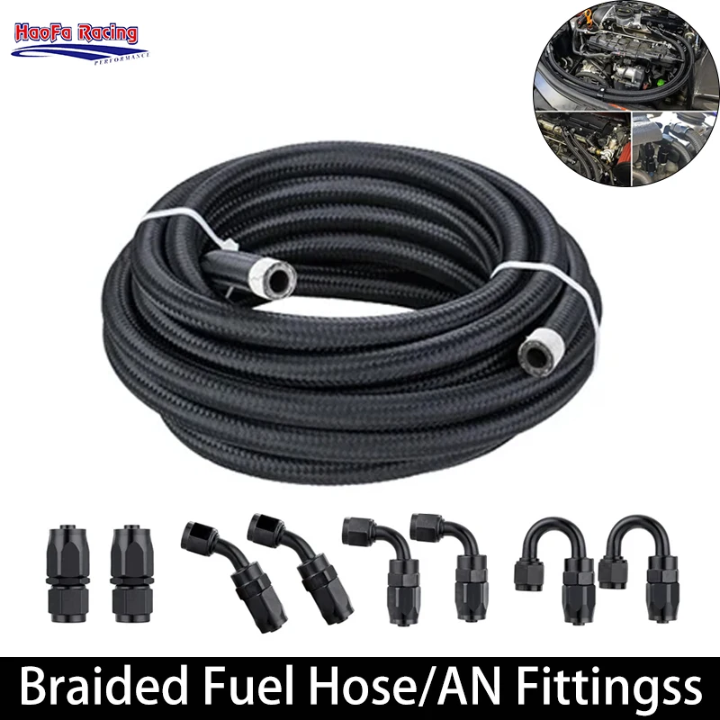 

Car Fuel Hose Oil Gas Line AN6 AN8 AN10 Nylon Steel Braided CPE Pipe line Oil Cooler Fuel Pipe Kit with AN Fittings 10/12/16 FT