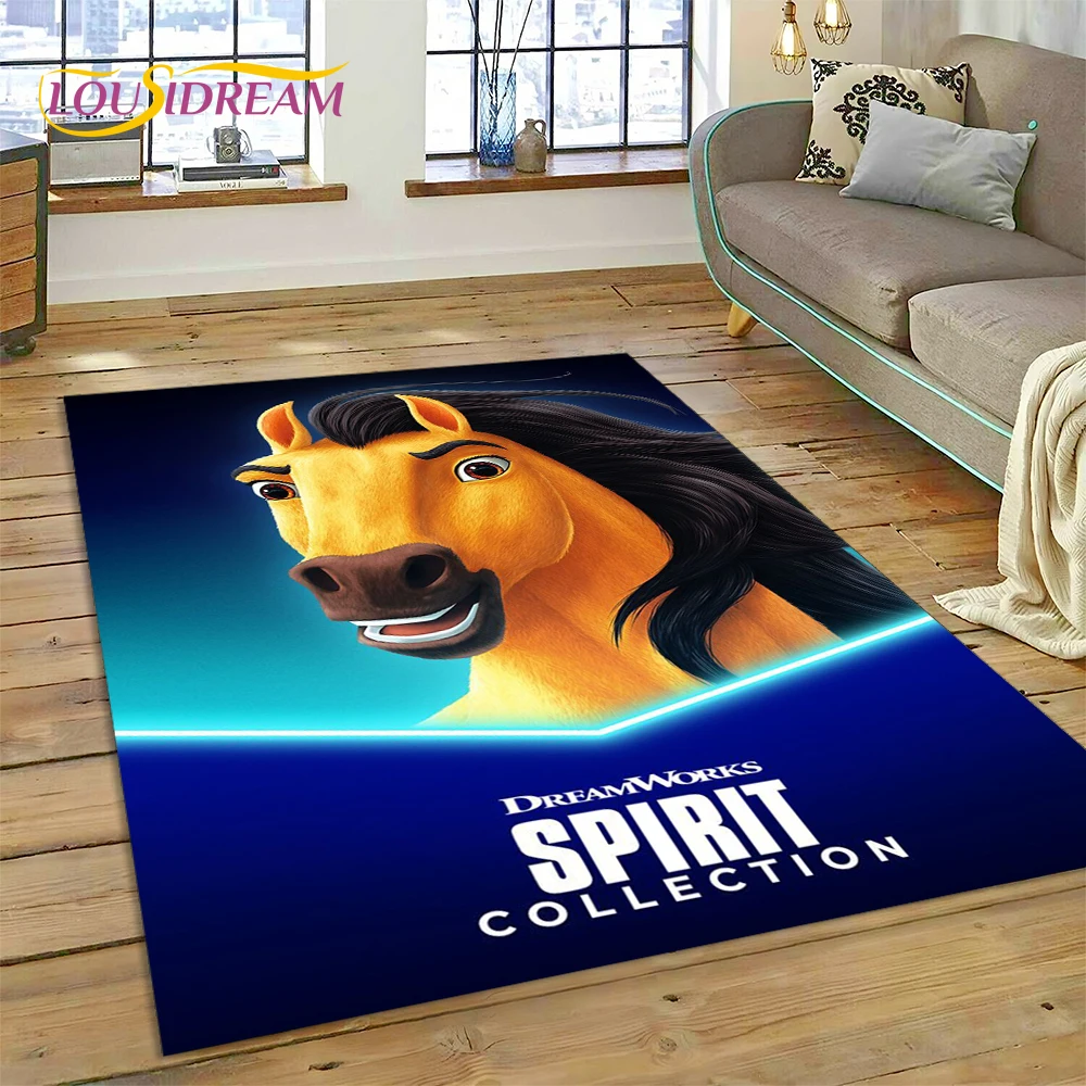 Spirit Riding Free Cartoon Horses Rug Carpet for Living Room Bedroom Home Decor,Non-slip Decoration for Sofa Doormat Girl Gift