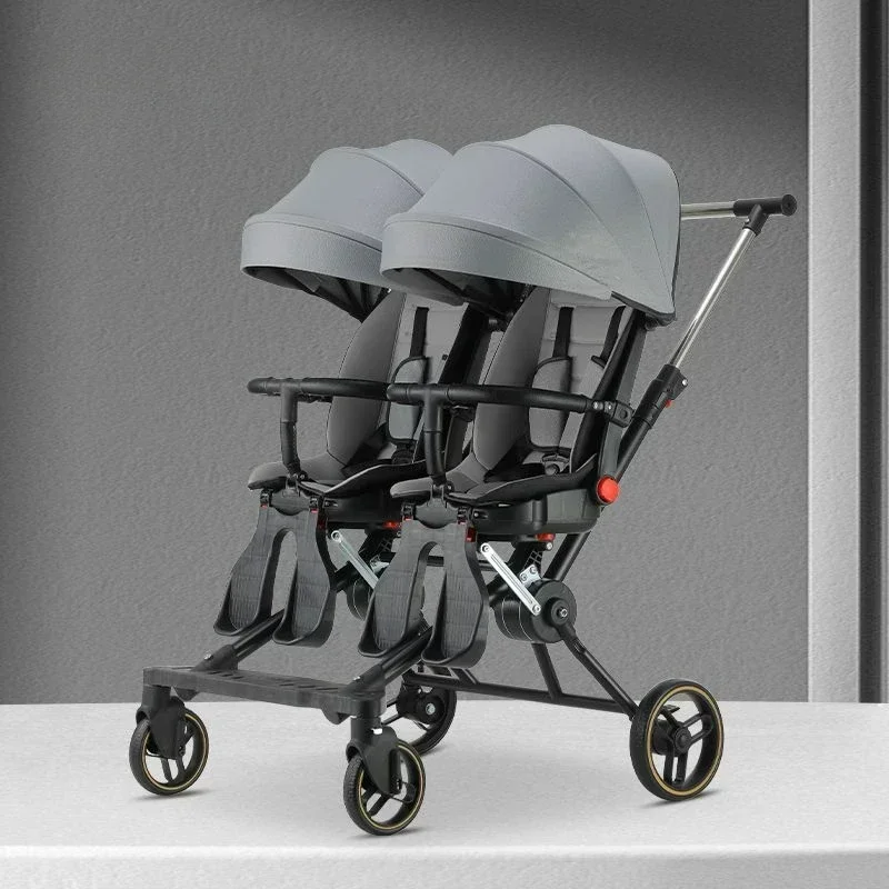 Warm house Tragbarer Doppel-Kinderwagen, Doppelsitz-Kinderwagen, faltbarer Vierrad-Doppel-Kinderwagen 360° °   Drehsitz, verstellbare Rückenlehne 10