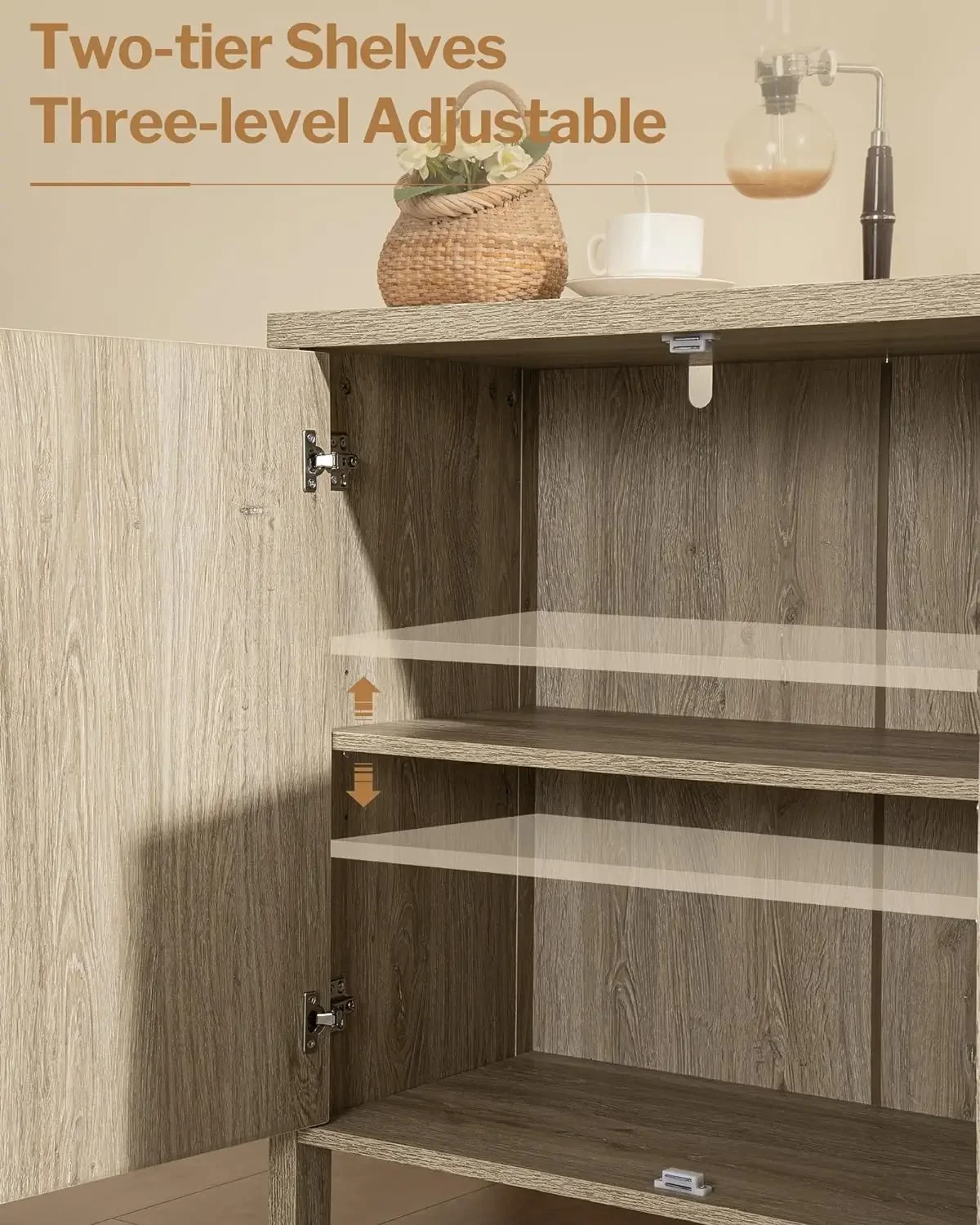 1/2/3pc Accent Wood Cabinet,Rattan Sideboard Buffet Storage Credenza w/ Adjustable Shelves,Multifunctional Console Table,Natural