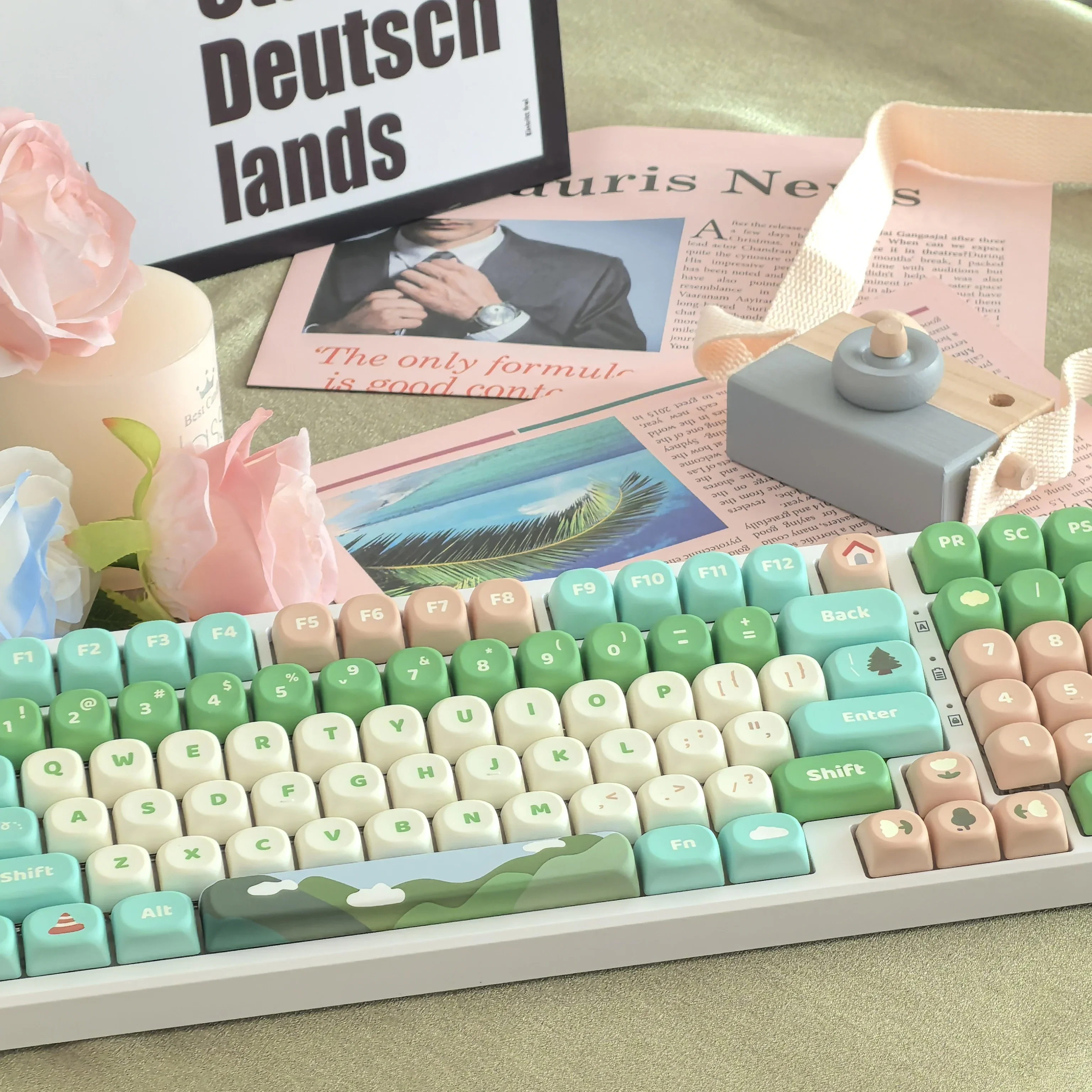 Imagem -05 - Keycap Verde e Bonito para Teclado Mecânico Elemento de Montanha Rosa Azul Branco Keycap Journey Theme Faça Você Mesmo Gift Altura Pbt 128 Chaves