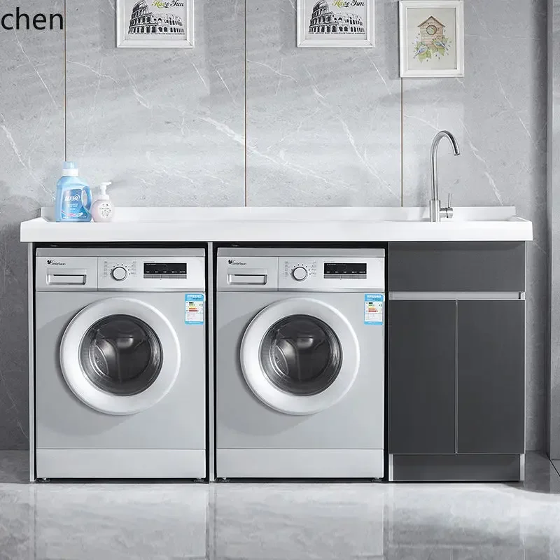 aluminum double washing machine cabinet balcony combination drum integrated laundry pool basin