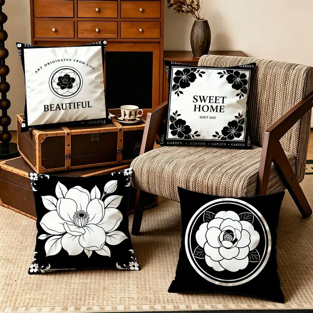 Texture-B&W StyleS Cushion Cover Soft Velvet Cushion Cover Set 4Pcs 50x50 45x45 Zipper Pillowcase for Home Decor
