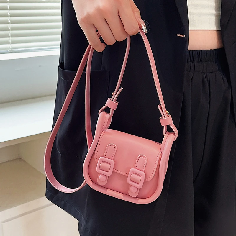 Simple Fashion Cute Mini Saddle Bag Double Buckle Shoulder Bag For Women Girls Portable Lipstick Tote Bag Small Crossbody Bag