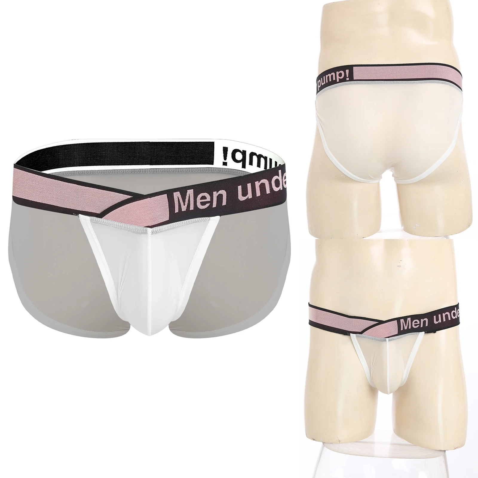 

Men Adults Lingerie Transparent Boxer Briefs Elastic Waistband Bulge Pouch Low Rise Underwear Solid Color See Through Panties