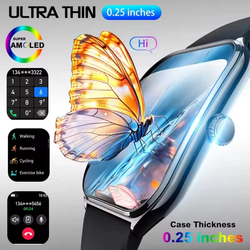 

New Ultra Thin 386*448AMOLED HD Screen Smart Watch Men Fashion Women Sports Bracelet BT Calling Waterproof Smartwatch