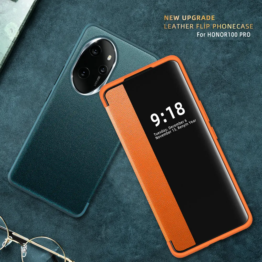 Voor Eer 100 Pro Eer 100 Luxe Huid Gladde Etalage Lederen Case Pu Boek Flip Cover Voor Huawei Honor 100 Pro Telefoon Tassen