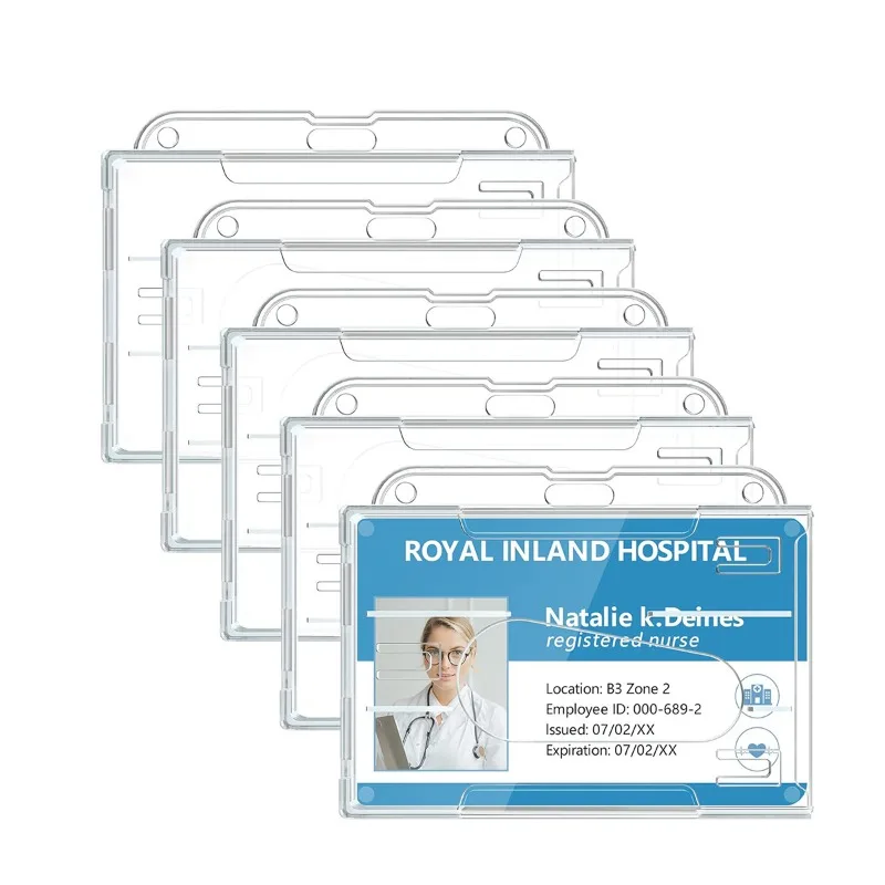5pcs/set Double-sided Transparent with Thumb Slot, ID Badge Protection, Horizontal Card Sleeve, 2 Card Sleeves Can Be Inserted
