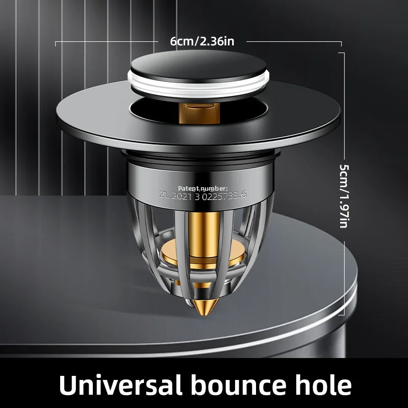 

Upgraded Sink Bounce Hole - Press to Open/Close, Powerful Filtering, Fast Drainage, Anti-Odor, Universal Fit